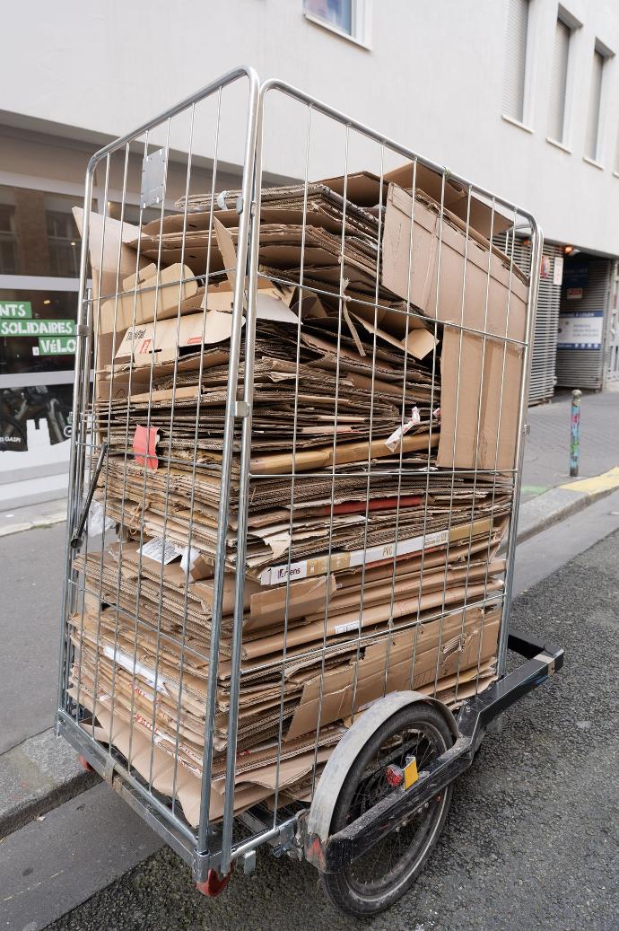 Roll BicyLift chargé de cartons