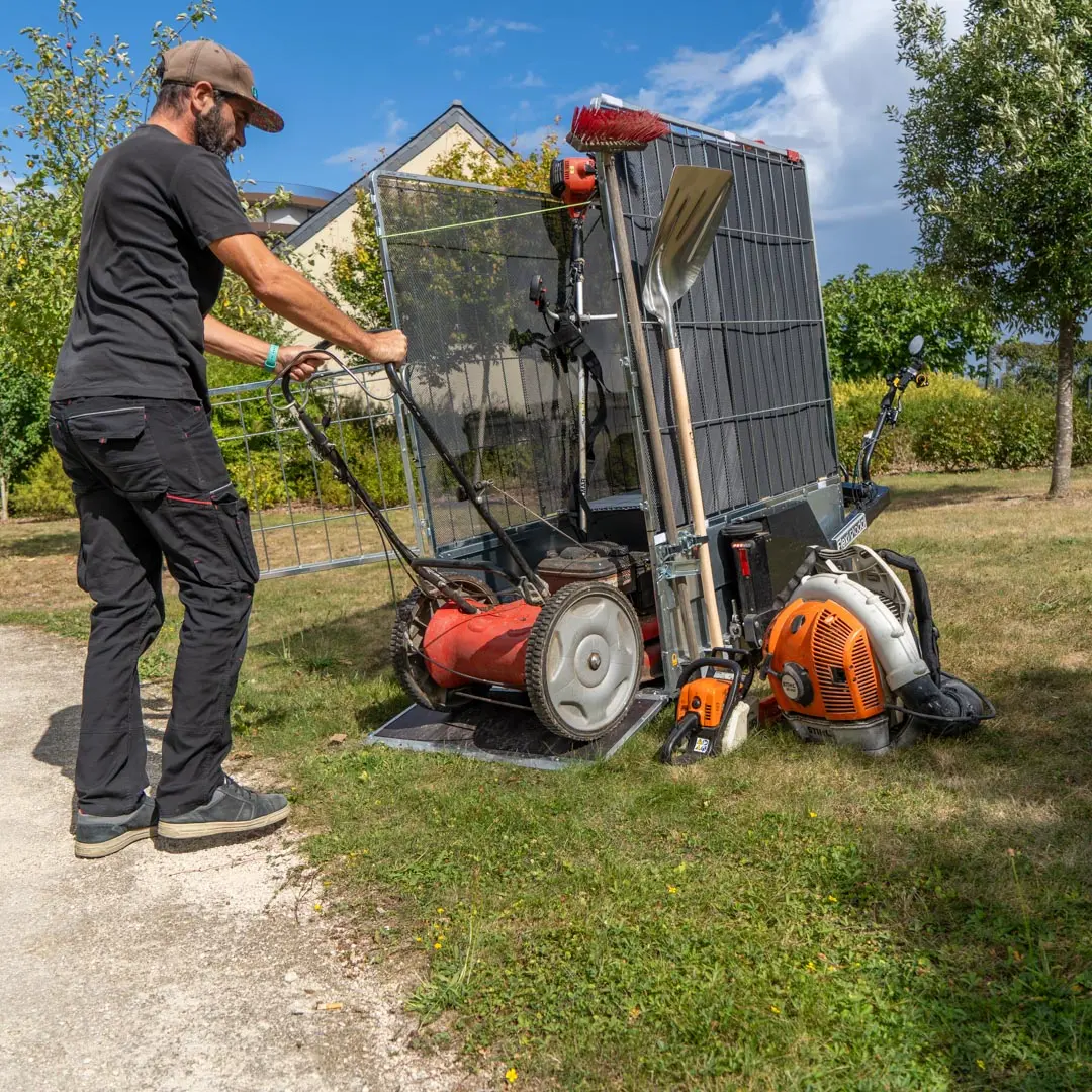vélo cargo transport tondeuse