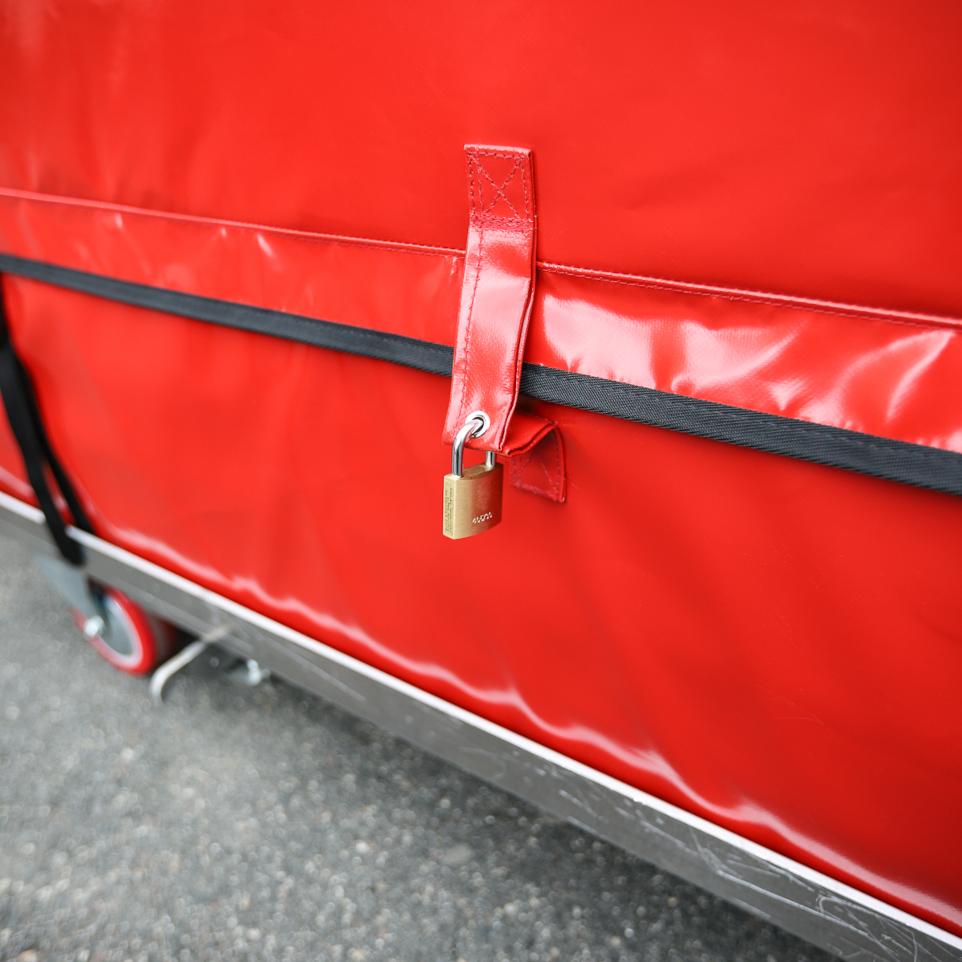 Red strap with a mechanical lock