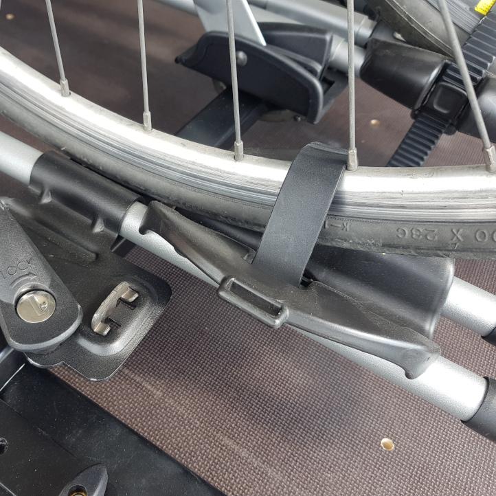 A bicycle wheel attached 