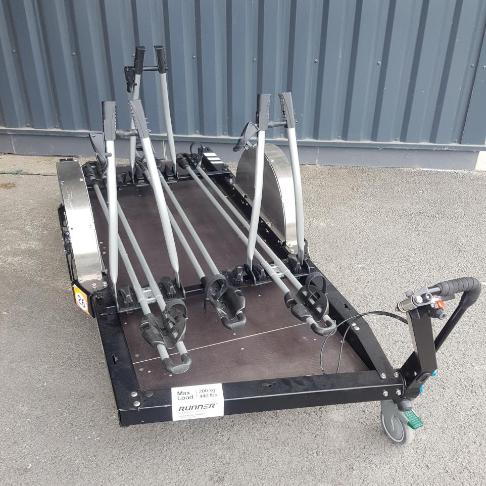 Three bike clamps on a bike trailer